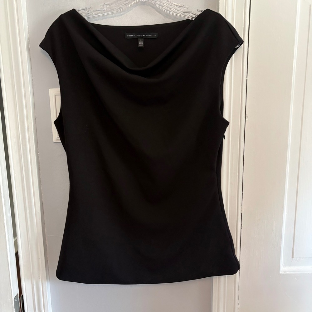 White House Black Market Women Small Sleeveless Cowl Neck Top Black Workwear